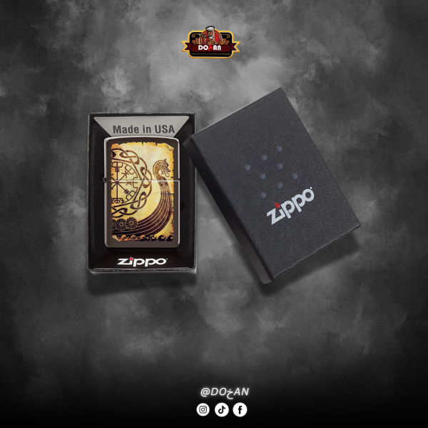 Zippo Viking Warship Design Lighter with PIPE INSERT PL