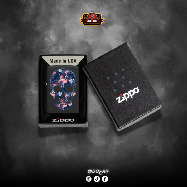 Zippo Windproof Lighter Slim Flamingo Skull