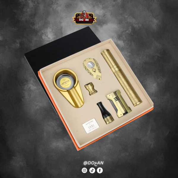 طقم قاطع سيجار فاخر من KS TOOLS مع ولاعة نفاثة، ومنفضة سجائر، وحامل سجائر، وحامل أنبوب سيجار، وعلبة أنيقة، طقم من 6 قطع